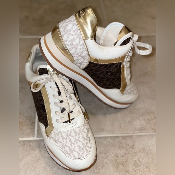Michael Kors Women's White and Brown Sneakers - Picture 2 of 5